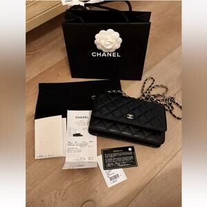 CHANEL CLASSIC BLACK CAVIAR LEATHER WOC WALLET ON THE CHAIN CROSSBODY BAG